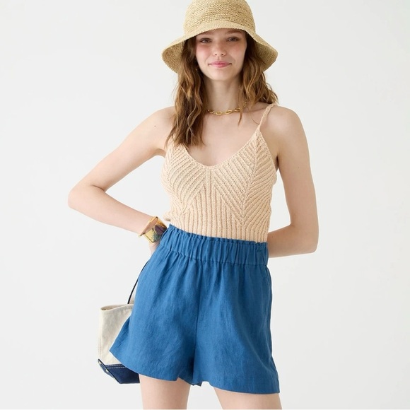 NEW J. Crew High Waist Blue Women's linen Shorts size XXS elastic waist - Picture 1 of 9